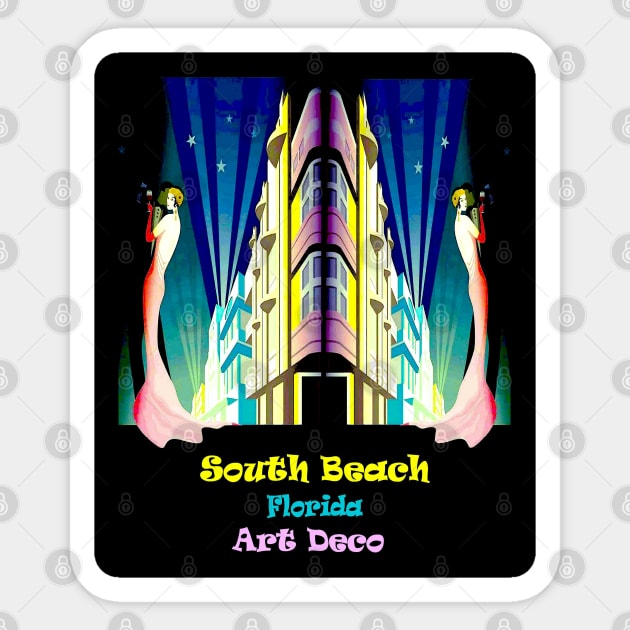 South Beach Miami Florida Art Deco Travel Advertising Print Sticker by posterbobs